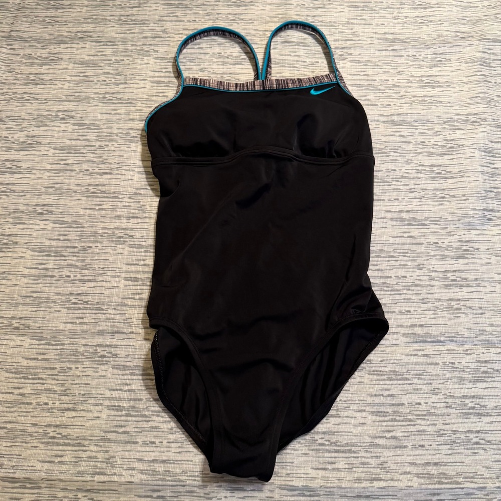 Nike Womens One Piece Swimsuit Black Turquoise Racerback Keyhole Small